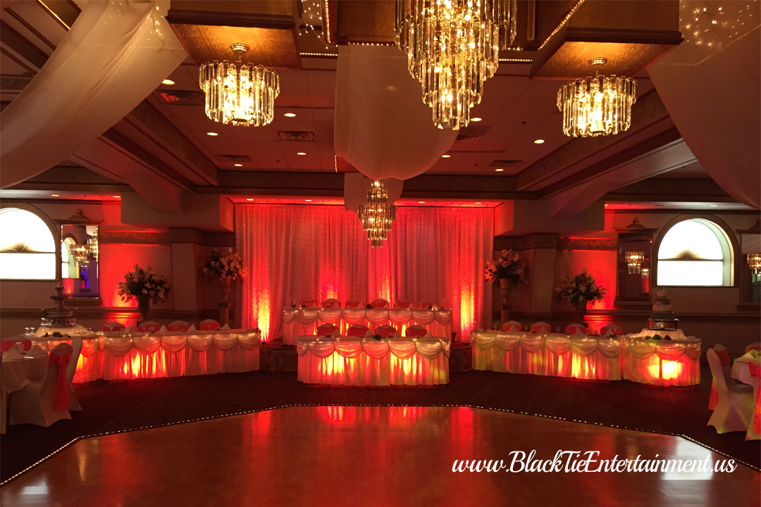 Black Tie Entertainment up lighting red at Guy's Party Center